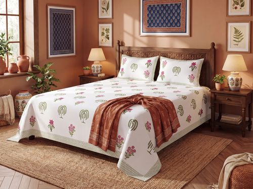 Lakendra - 350 TC Handblock Pure Cotton Bedsheet Set (Copy)