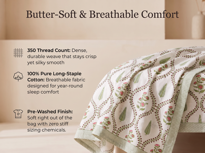 Mallika - 350 TC Handblock Pure Cotton Bedsheet Set