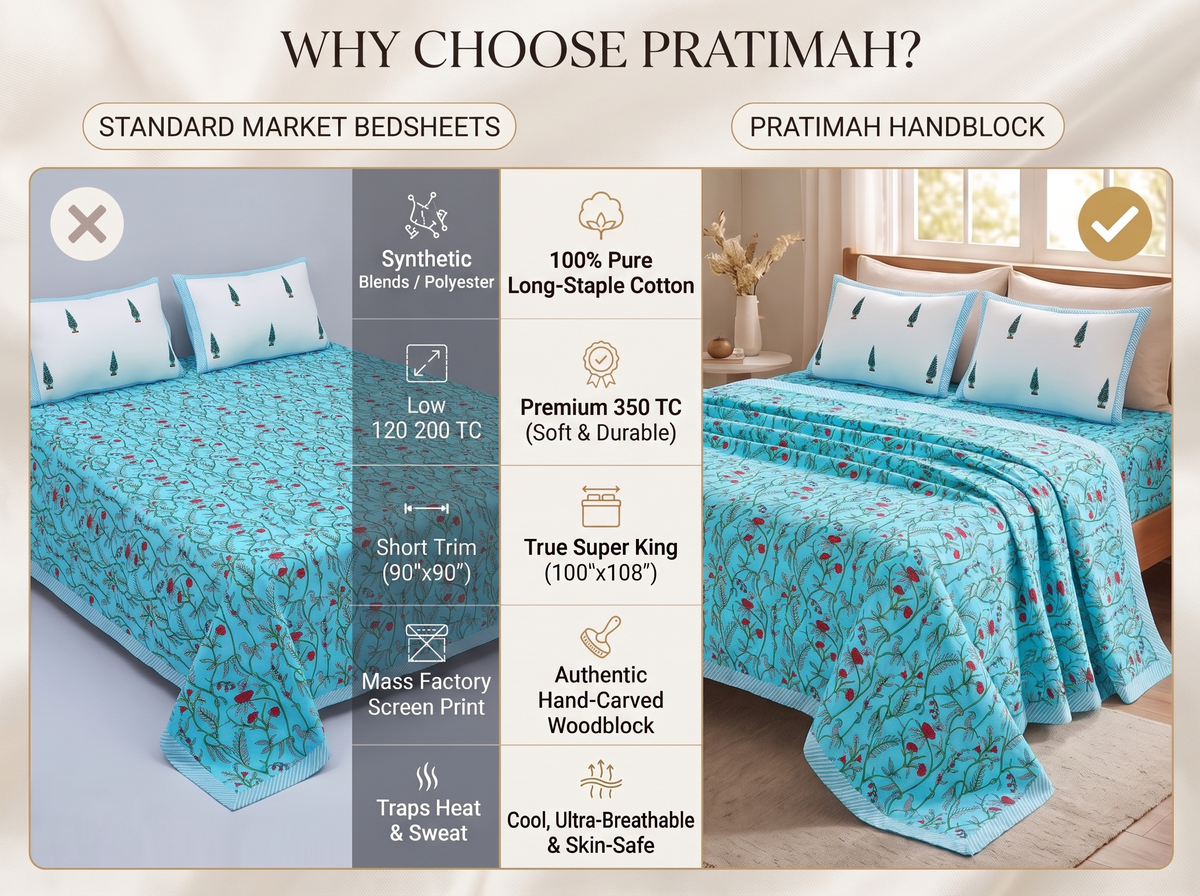 Malati - 350 TC Handblock Pure Cotton Bedsheet Set