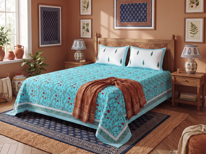 Malati - 350 TC Handblock Pure Cotton Bedsheet Set