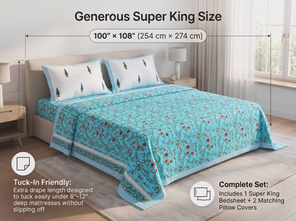 Malati - 350 TC Handblock Pure Cotton Bedsheet Set