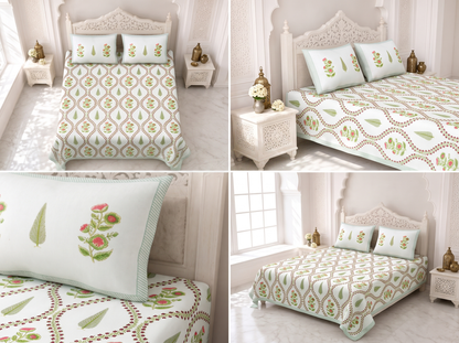 Mallika - 350 TC Handblock Pure Cotton Bedsheet Set