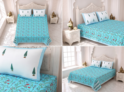 Malati - 350 TC Handblock Pure Cotton Bedsheet Set